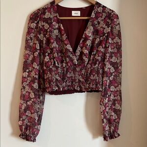 Wilfred Burgundy Floral V-Neck Smocked Hem Blouse